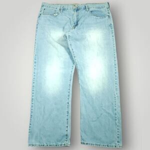 American Eagle Jeans Mens 42x32 Y2K Loose Wide Leg Baggy Distressed Light Wash